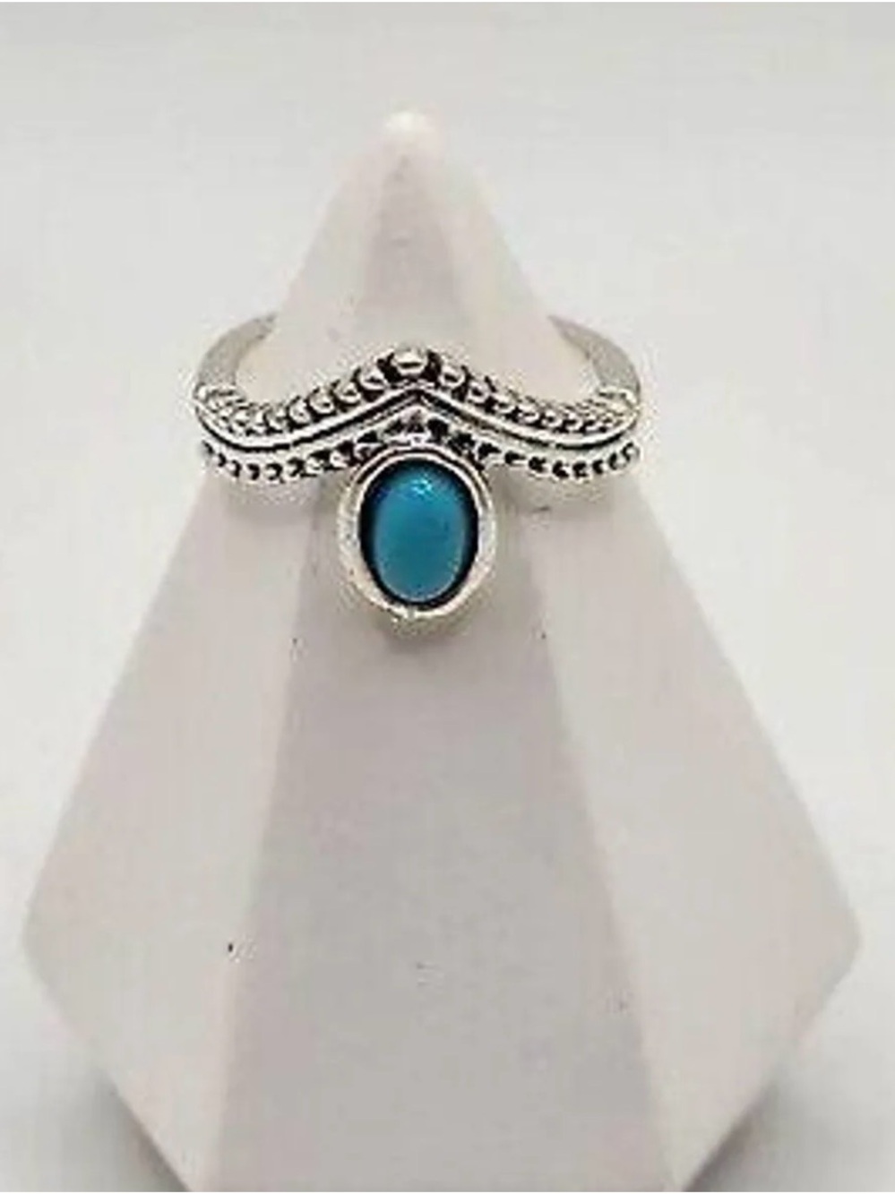Silver Tone Southwestern Style Faux Turquoise Fashion Ring Size 5.5